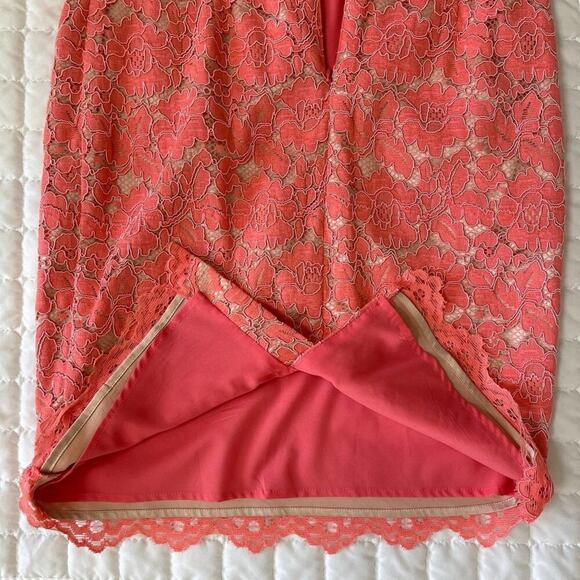 VINCE CAMUTO Pink Salmon Lace Overlay Sheath Dress Floral Sleeveless Size 10 - Picture 10 of 15